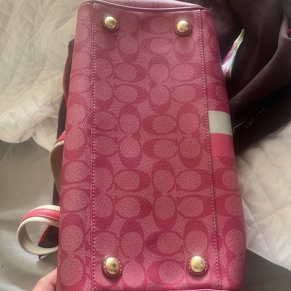 Coach Signature Heritage Stripe Canvas and Leather Satchel - Picture 8 of 9